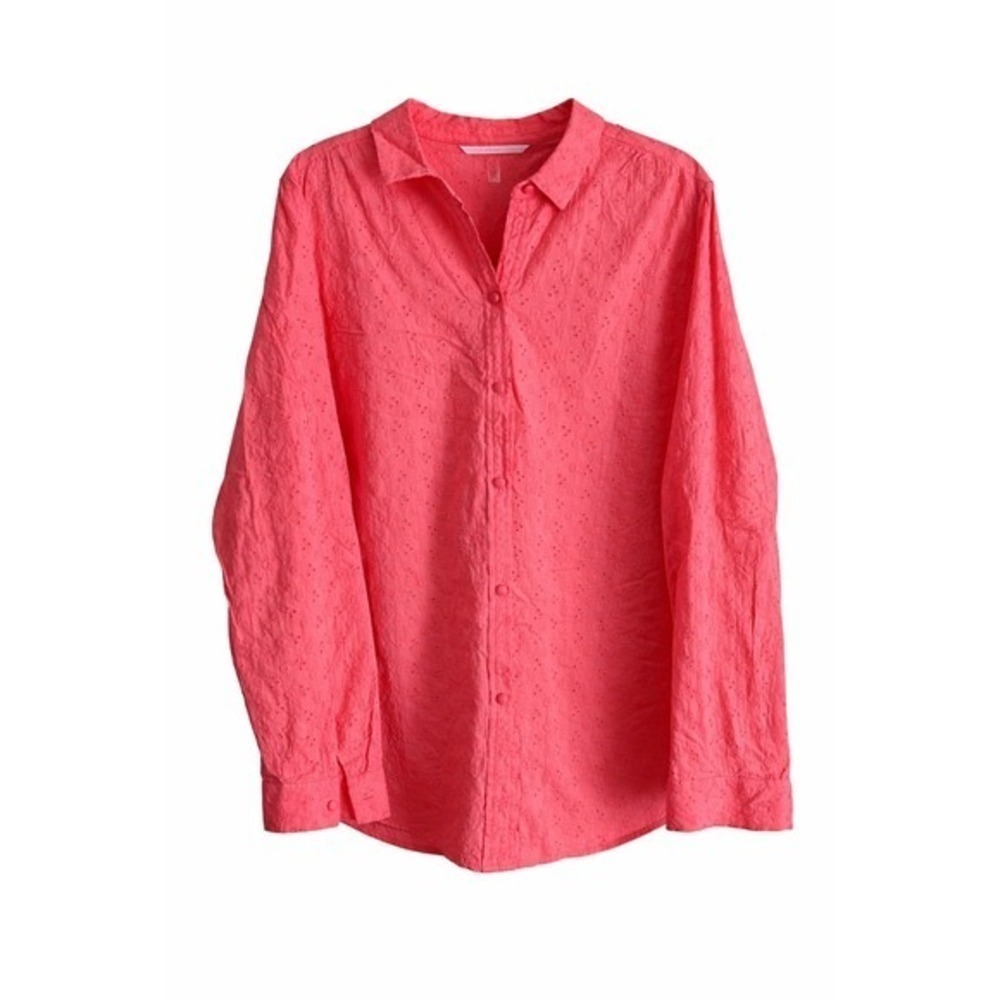 Lauren Conrad Coral Eyelet Button-Front Top Shirt Jacket Shajacket Size 2XL